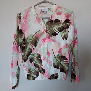 Lord & Taylor tropical leaf floral button-up Sweater Top 100% Cotton XS